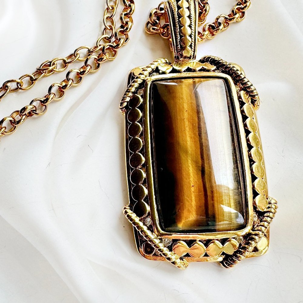 Joan Rivers Gold Tigers Eye Pendant Necklace 33"